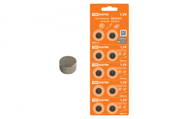 Элемент питания AG3/LR41 Alkaline 1,5V BP-10 TDM Элемент питания AG3/LR41 Alkaline 1,5V BP-10 TDM